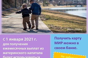 Ежемесячные выплаты из маткапитала будут поступать на карты МИР